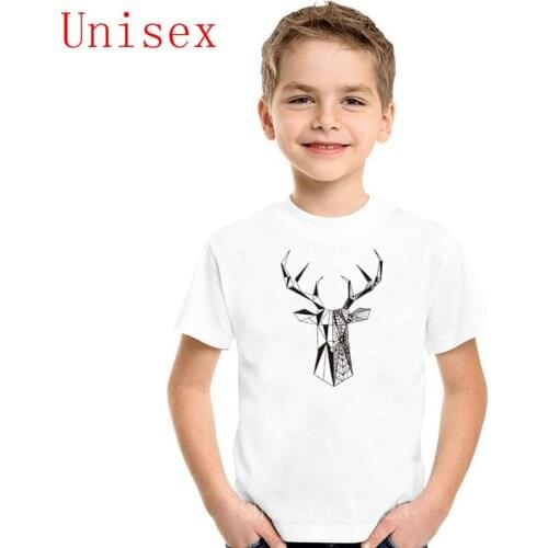 Casual Cartoon Hello Deer o neck tshirt for children Summer kids Tops Personalized fashion 100% Cotton boy clothes girl clothes