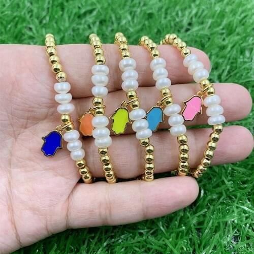 Simple Luck Palm Adjustable Bracelet Colrful Enamel Hamsa Hand Bracelet
