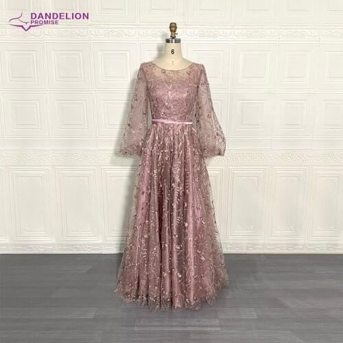 Luxury Dubai Arabic Evening Dresses 2020 Full Lace Long Flare Sleeves Aline O-Neck 3D Flower Formal Party Gowns