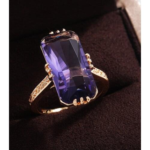 Luxury Shining Oversized Purple Zircon Ring Female Personality Fashion Jewelry, Prom Proposal Ring