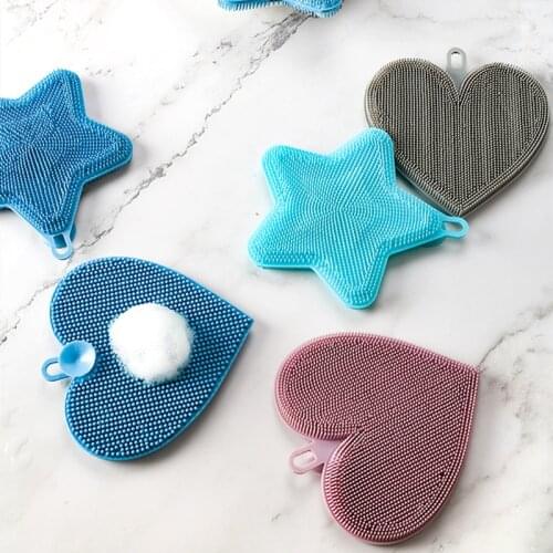 Silicone Dishwashing Brush Kitchen Tools Scouring Pad Non-stick Oil Household Vegetable and Fruit Pot Cloth Non-stick Pot Brush