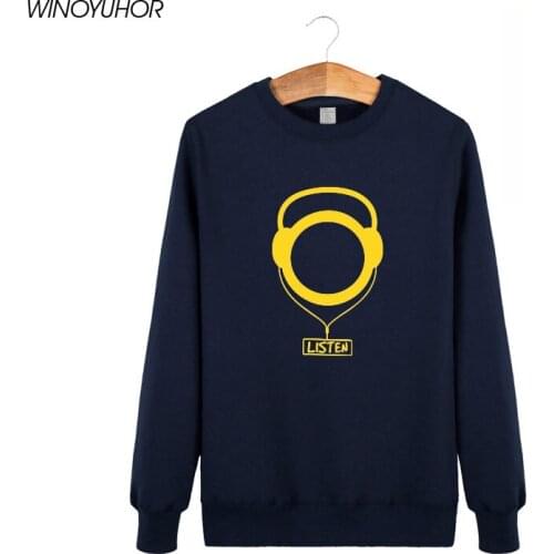 Listen To Music Print Hoodies Men Winter Casual Long Sleeve O-Neck Sweatshirt Male Pullovers Tracksuits High Quality