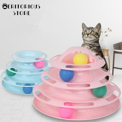 Three Levels Tower of Tracks Interactive 3-Tier Cat Toy Pet Intelligence Training Amusement Plate Kitten Disc Tumblers