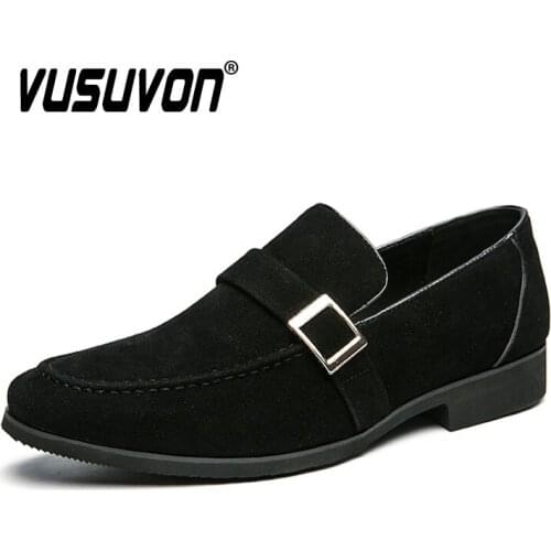 Fashion Men Single Strap Monk Shoes Cow Suede Leather Oxford Formal Slip-on Dress Flats Casual Lightweight Black Boys Loafers