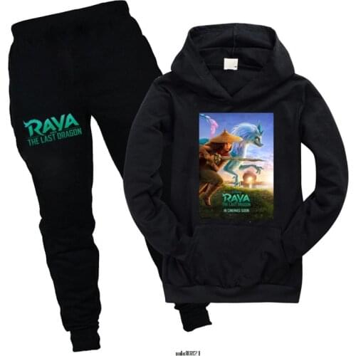 Raya and The Last Dragon Spring And Autumn Hoodie Boys And Girls Bag Sweaters + Pants Cartoon Kids Sets