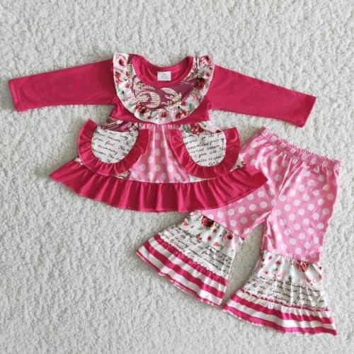 Spring Autumn Baby Girls Rose red long sleeve lace white polka-dot suit Kids Clothing Wholesale