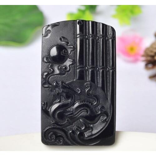 Fine Jewelry Natural Black Obsidian Jade Sunrise DongSheng Figure Necklace Fashion Pendant Bijou