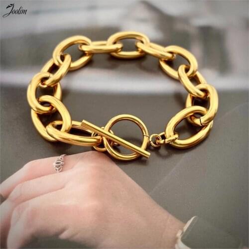 Joolim High End Gold Finish Link Chain Bracelet Necklace Set Statement Chunky Chain Jewelry Set Costume Jewelry Wholesale