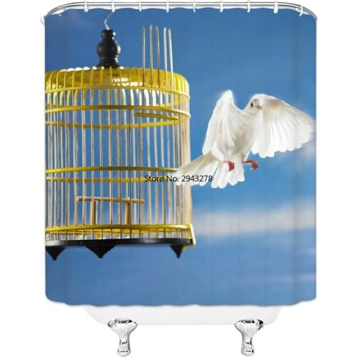 Unique Design Cute Parrot And White Dog Drawing Hanging Shower Curtain Waterproof Mildew Polyester Fabric Home Bathroom