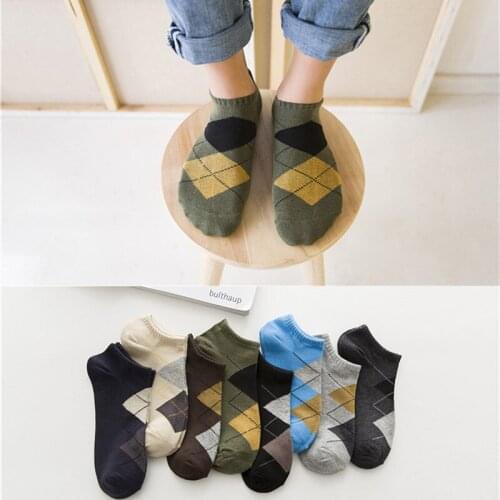 ZDL-340 Rhombus Cotton Casual Classical for Men Dress Ankle Sock 5 Pairs