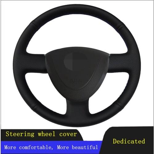 Car Accessories Steering Wheel Cover Black Hand-stitched Non-slip Genuine Leather For Honda City 2002-2008 Fit Jazz 2001-2007