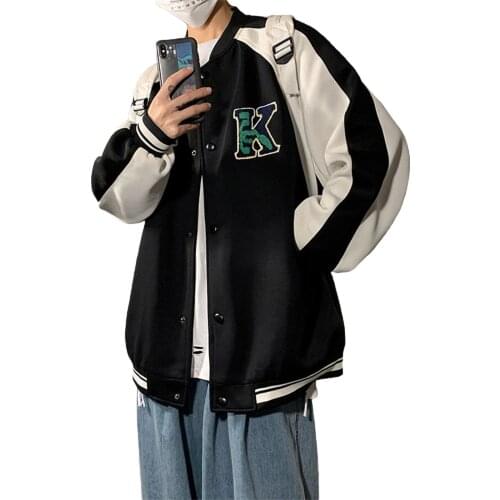 Women Oversized Baseball Jackets Long Sleeve Color Block Letter Embroidery Jackets