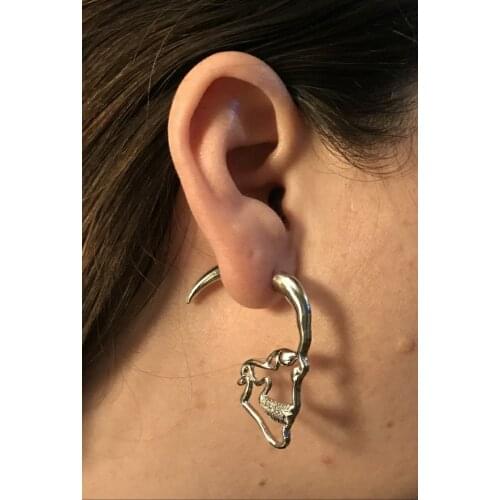 Gothic Irregular Silver Color Metal Skeleton Hoop Earrings For Women Creative Hallow Out Earrings Halloween Statement Jewelry