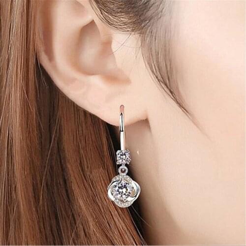Top Quality Crystal Clover Earrings For Women Jewelry Trendy Silver 925 Drop Earring Girls Anniversary Gift Silver Accessories