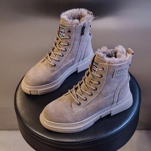 Women Snow Boots Suede Leather Flat Platform Booties Ladies Shoes Fashion Autumn Winter Boot Plus Velvet Large Size Ankle 35-40