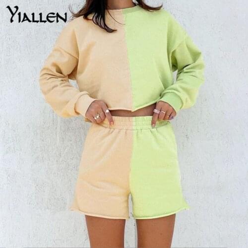 Yiallen Casual Two Piece Set Women New Color Blocking Long Sleeve O-Neck Sportswear Top+Elastic Matching Pants Female Wear Hot