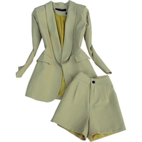 Fashion suit female spring New Korean casual suit female slim office suit + high waist wide leg shorts two-piece suit women