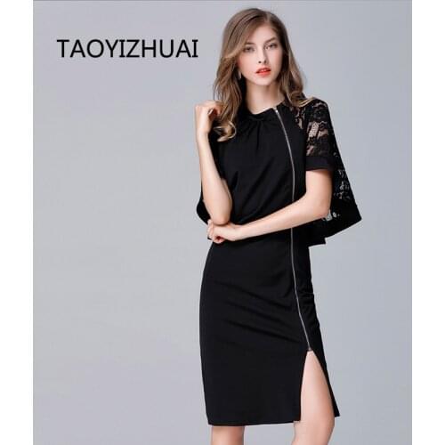 TAOYIZHUAI 2019 New Arrival Spring Casual Style Front Zipper Irregular Plus Size Black Hollow Out Half Sleeves Women Dress 11560
