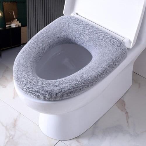 Winter Warmer Toilet Seat Cover Mat Solid Color Toilet Pad Cushion Thicker Soft Washable Bathroom Closestool Warmer Accessories