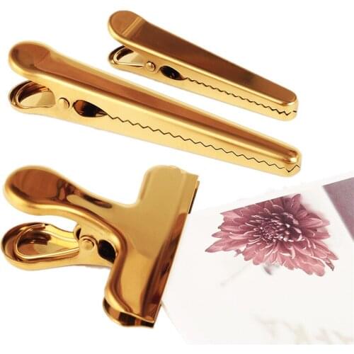 Gold Heavy Duty Bulldog Clips Gold Duckbill Clips Large Small Clothes Pins with Teeth for Office Bills or Household Supplies Set