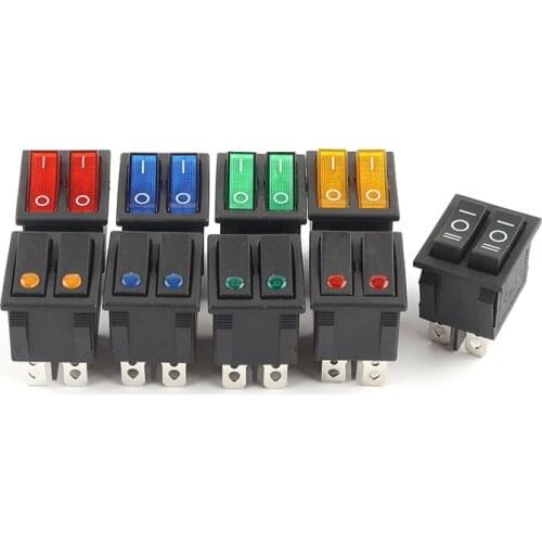 1PCS Double Light Push Button Rocker Switch 31*25mm 6Pin 2/3 Position Boat Power Switch ON-OFF/ON-OFF-ON 16A/250V 20A/125V KCD4