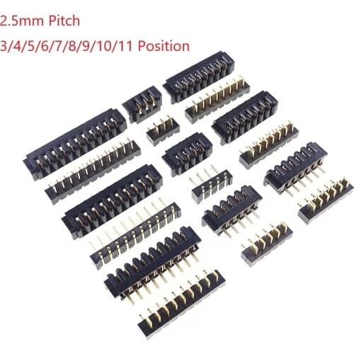 10 Pairs Pitch 2.5 mm 3 Positions Female Blade Socket Receptacle Male Header Battery Connector Right Angle Through Holes 7A /pin