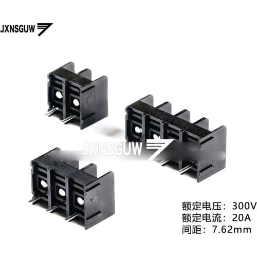 10pcs HB762-7.62-3P/4P straight Insert 300V/20A 7.62mm pitch fence terminal block can be spliced black