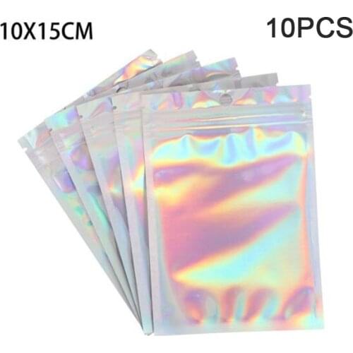 10pcs Iridescent Zip lock Bags Clear Laser Holographic Makeup Jewelry Food Bags