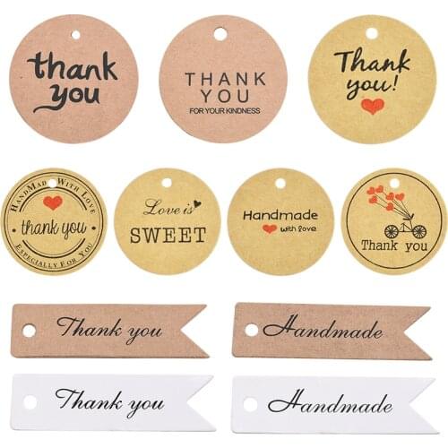 100pcs Kraft Paper Thank You Tag Handmade with Love Gift Tags For Wedding Birthday Party Favors Decor Love labels Hang Tag Card