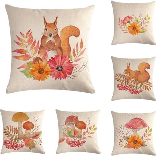 45*45cm Squirrel nut mushroom print Cushion Cover Linen Throw Pillow Car Home Decoration Decorative PillowcaseT415