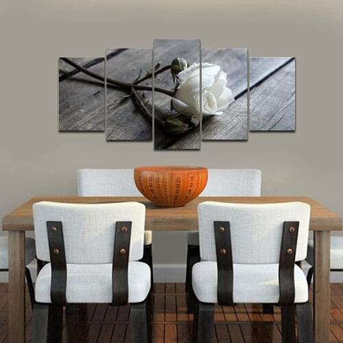 No Framed White Rose Flower 5 Pcs Canvas Picture Turquoise Wall Art Print Canvas Painting Wall Decor for Living Room