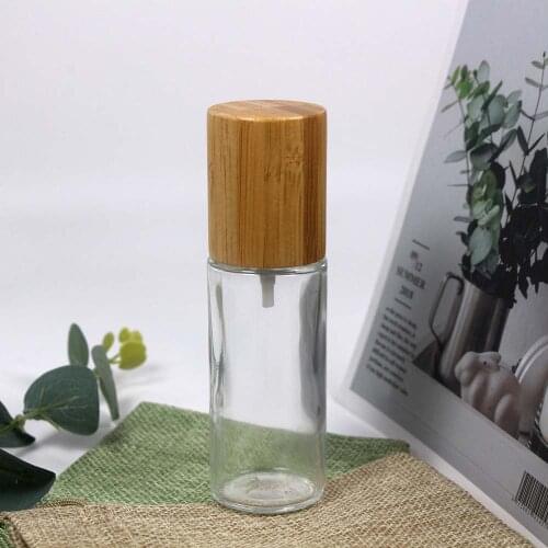 50ml Bamboo Transparent Cylindrical Glass Lotion and Spray Bottle for Cosmetics