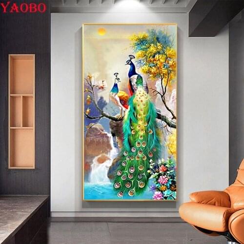 5D DIY Diamond Painting Animal Peacock Couple Full Square/Round Mosaic Diamond Embroidery Big Size Pictures Of Rhinestones