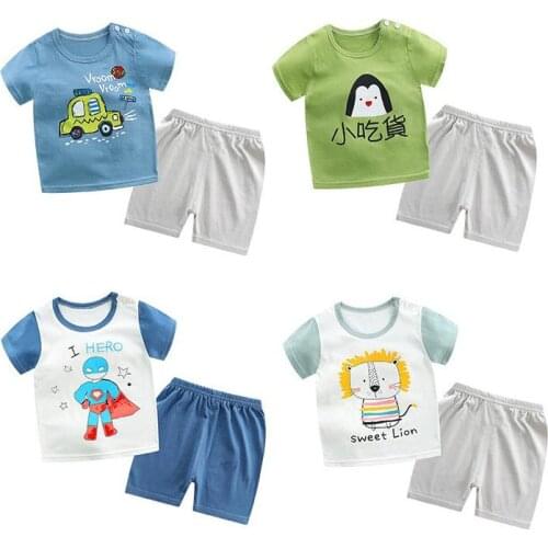 9m-6y Summer Childrens Clothing Boy Short Sleeve Set Girl Baby Cotton T-shirt + Shorts Baby Thin Clothing