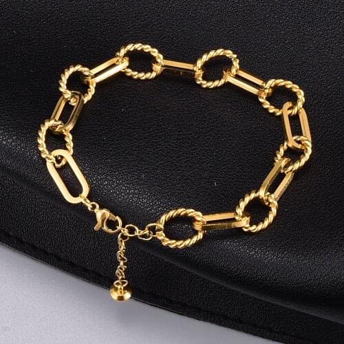 Amaiyllis 18K Gold Minimalist Thick Chain Bracelet Personalized Punk Geometric Bracelet Bangles Jewelry For Female Jewelry Gift