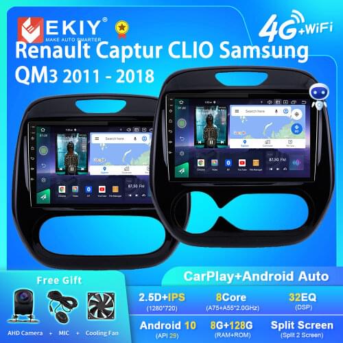 EKIY 9'' IPS Android 9.0 Car Multimedia Auto Radio For Renault Captur CLIO 2011 2014 2015 2016-2018 Samsung QM3 Manual A/C GPS