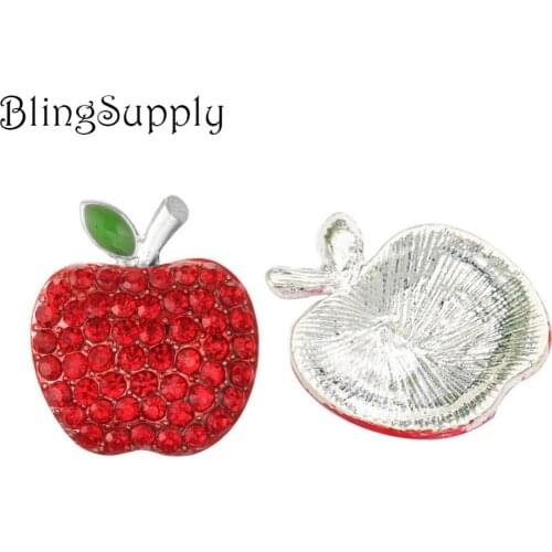 Free shipping 27mm fruit apple rhinestone button 50PCS (BTN-5486)