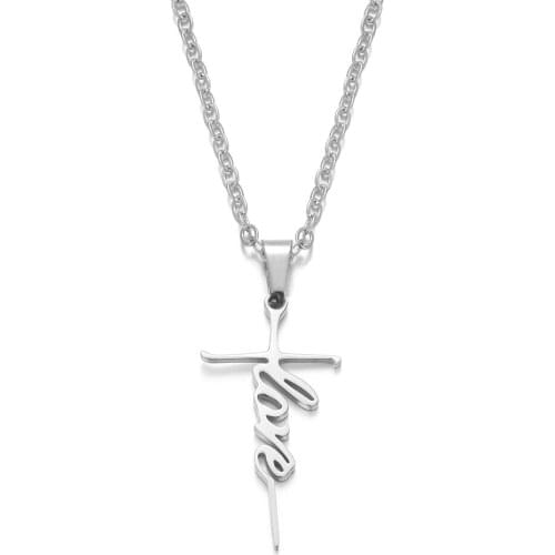 Stainless Steel Chain Necklace Silver Color LOVE Cross Pendant Necklace For Women Fashion Jewelry Gift LGS1818