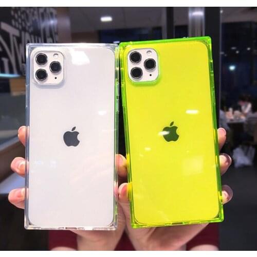 Phone Case For iPhone 12 Mini11 Pro X XR XS Max 6 6s 7 8 Plus Fashion Square Design Candy Color Clear Soft TPU Case