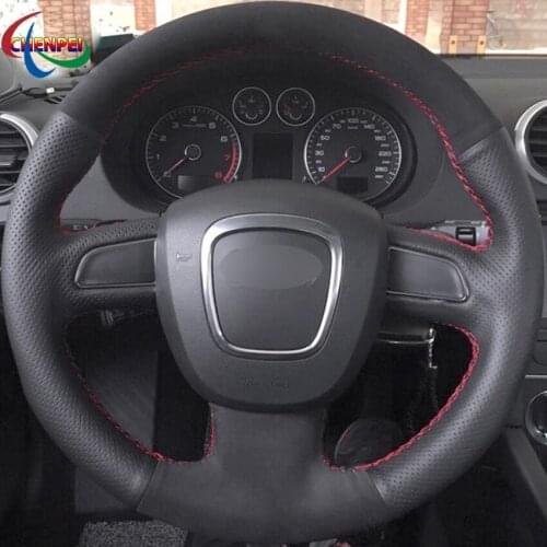 DIY Black Leather Suede Car Steering Wheel Cover For Audi A4 S4 A6 S6 A8 2006-2011 S8 2007 Seat Exeo 2009-2012 Car Accessories