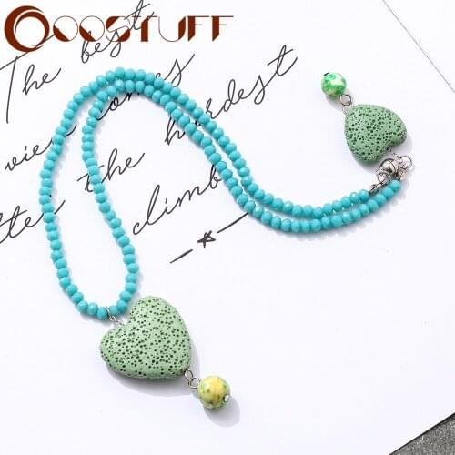 Womens Jewelry Long Necklace Colored Heart Stone Beads Simple Pendant Female Accessories Bohemian Decoration for Christmas Gift