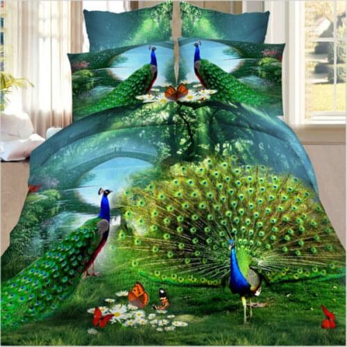 Home Textiles 3D Bedclothes "Peacock" 4PCS Bedding Sets King Or Queen