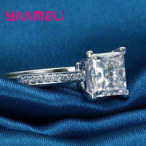 Hot Sale Original 925 Sterling Silver Elegant Luxury Clear Charming Cubic Crystal Ring For Woman Girl Wife Wedding Party Jewelry