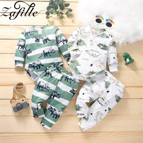ZAFILLE Newborn Baby Boy Clothes Set Winter Cartoon Dinosaur Babys Rompers+Pants Infant Kids Baby Boy Outfits 0-12 Months