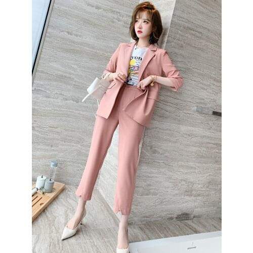 Top Quality One button 3 / 4 sleeve suit coat+High waist straight pants suit