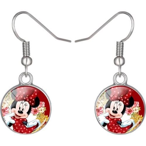Disney Creative Design Minnie Fish Hook Earrings Handmade Glass Cabochon Earrings Jewelry Couple Friends Jewelry