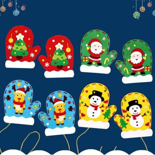 Creative Christmas Non-Woven Gloves Diy Production Kindergarten Children Puzzle Handmade Toy Gloves Xmas Decoration