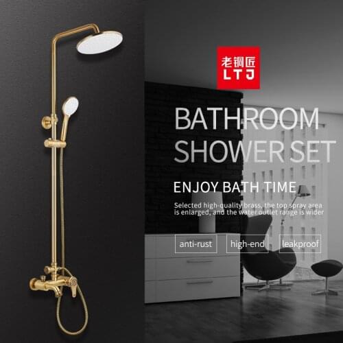 LTJ Antique Brass Rain Shower System Bath Mixer Shower Faucet Rainfall Shower Set For Bathroom Thermostatic Shower LT10118VAB