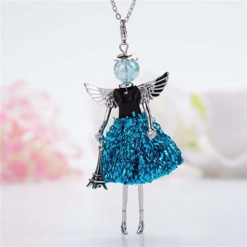 Cute Angel Wing Multicolor Doll Necklaces Long Chain Brand Princes Girl Pendant Metal Maxi Fashion Jewelry For Women Necklaces
