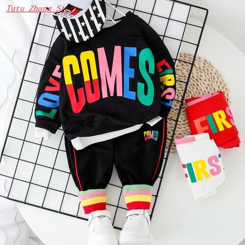 Fashion Brand Baby Boy Clothing Jogging Set Letter Long T-Shirt Pant 2PCS New Toddler Girls Spring Autumn Outwear 1 2 3 4 Years